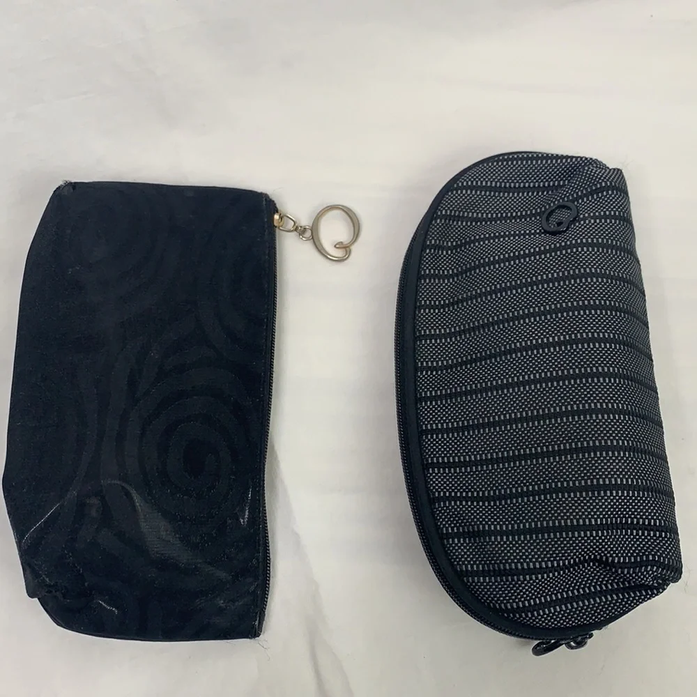 Oscar de la Renta Set of Two Small Cosmetic Bags-Black Silk/Cotton